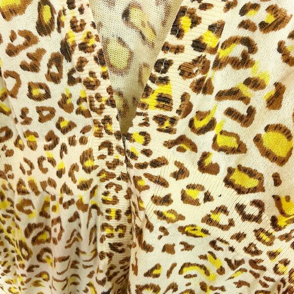 Soft Surroundings Women Hooded Cardigan Sweater Top Yellow Animal Print XL - Picture 3 of 5
